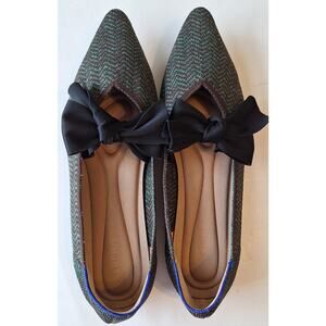 REREJOY Bow Point Ballerina Flat Mary Jane Comfort Shoes Green Black EU 40 US 9